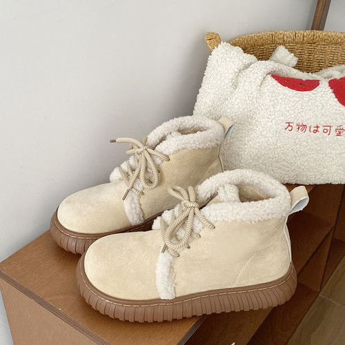 厚底毛毛雪地靴女2024年冬季新款加绒加厚保暖棉鞋绒面防寒短靴子