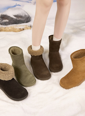 雪地靴女鞋两穿法式雪地靴女冬森系复古羊羔毛毛短靴加绒棉鞋