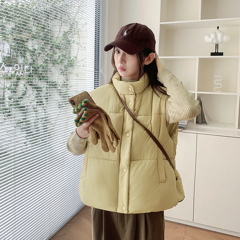 外贸羽绒棉服马甲女2025秋冬新款韩版宽松棉坎肩纯色马夹背心外套