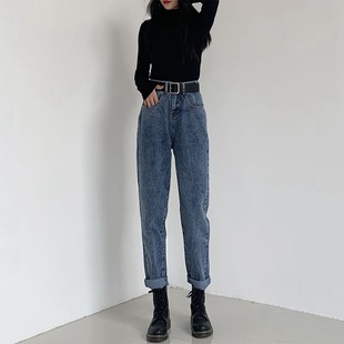 宽松老爹哈伦长裤 牛仔裤 学生韩版 2020秋冬直筒裤 chic潮 女高腰新款