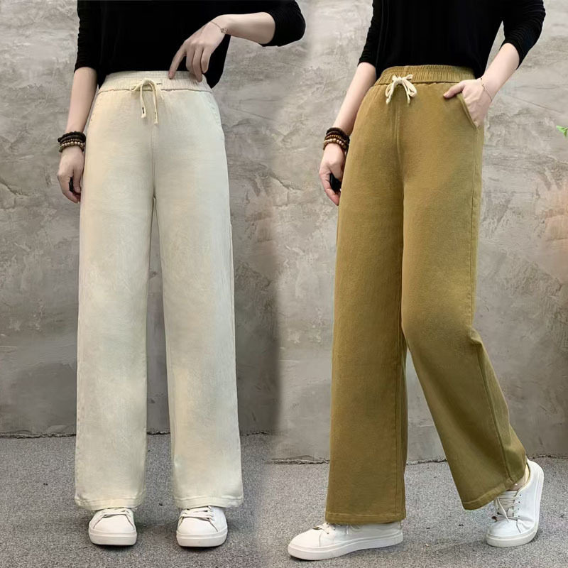 2024秋季新款斜纹水洗棉直筒裤女高腰宽松大码女裤窄版休闲阔腿裤,女装/女士精品,休闲裤,淘宝优惠券,粉丝福利购,淘宝优惠卷