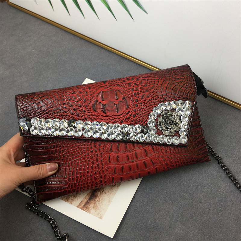 欧美女士手拿包跨境新款鳄鱼纹斜挎包外贸女士镶钻花朵斜挎链条包,箱包皮具/热销女包/男包,单肩包,淘宝优惠券,粉丝福利购,淘宝优惠卷
