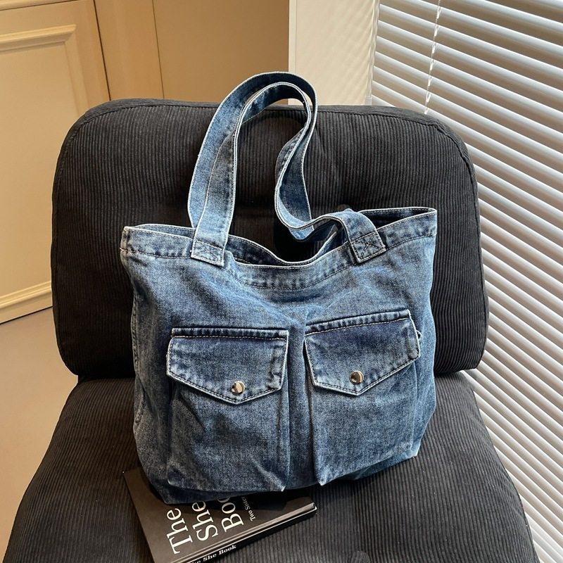 跨境外贸2025新款复古文艺牛仔布包女大容量轻便托特包学生上课背,箱包皮具/热销女包/男包,单肩包,淘宝优惠券,粉丝福利购,淘宝优惠卷
