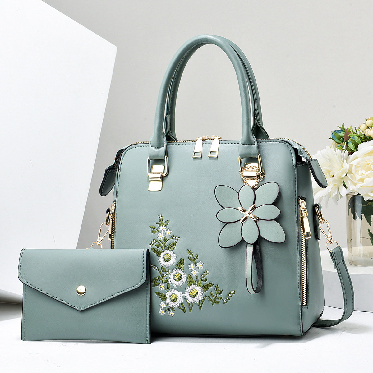 2024新款女士包包时尚绣花洋气两件套大气手提包简约斜跨包妈妈包,箱包皮具/热销女包/男包,单肩包,淘宝优惠券,粉丝福利购,淘宝优惠卷