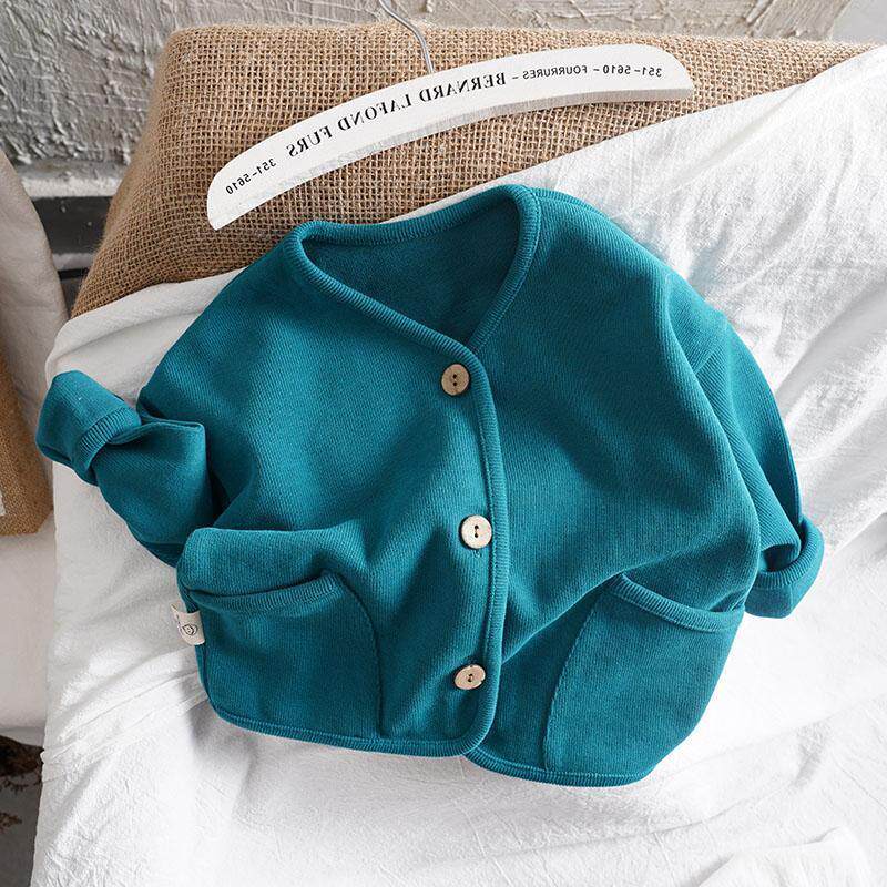 아동용 긴팔 가디건 2024 새로운 한국 스타일 루즈하고 세련된 가을 스타일 남성과 여성 베이비 순면 캐주얼 탑 재킷