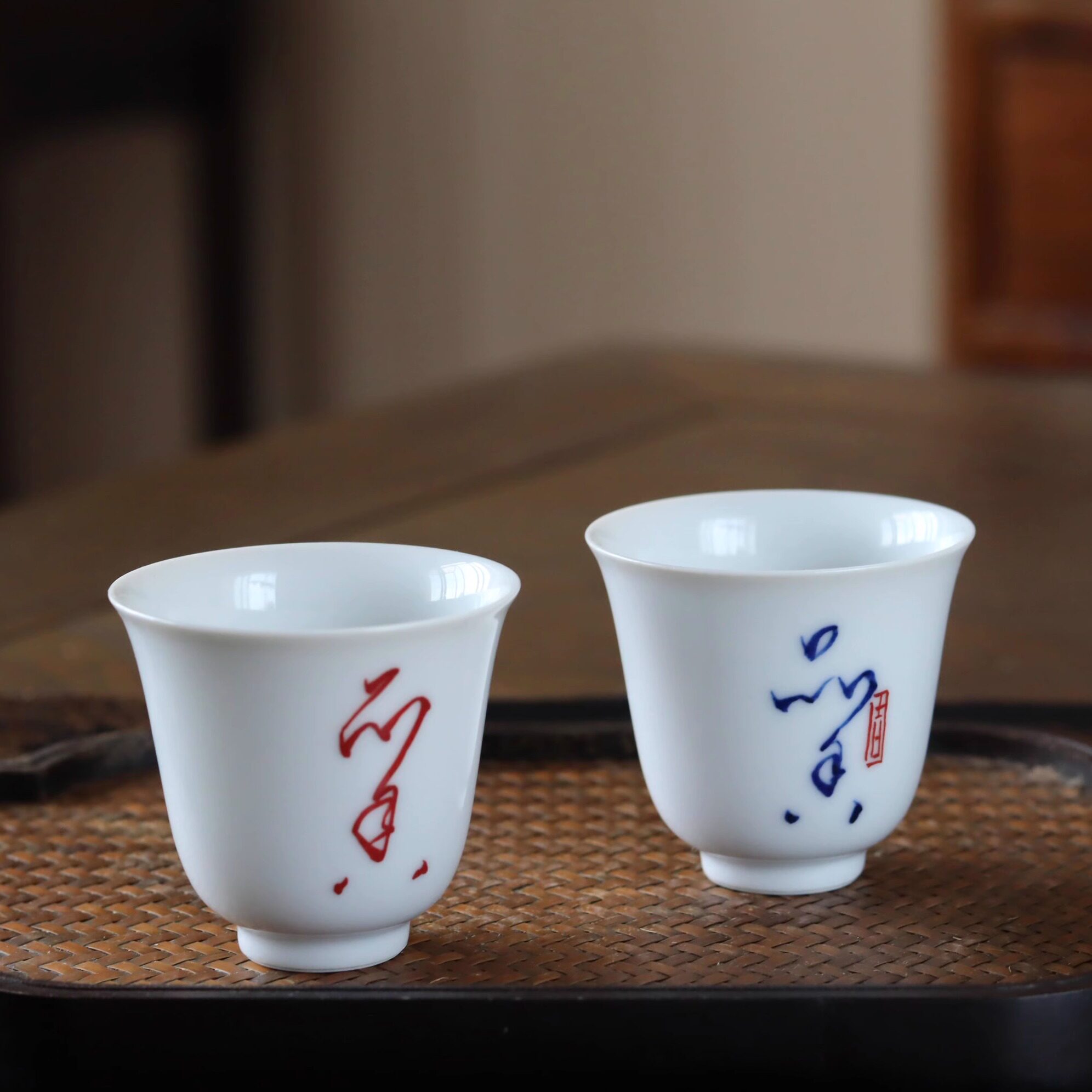 手绘青花诗文茶杯手工釉下陶瓷主人杯茶杯单杯功夫茶具景德镇礼品