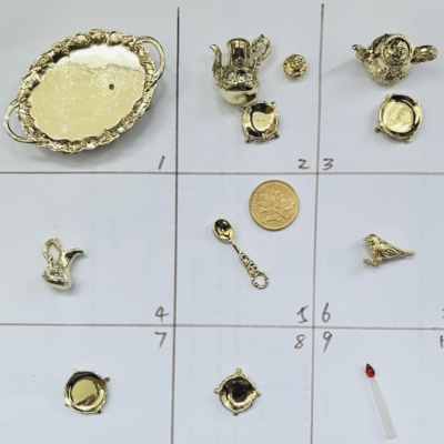 re-ment/mh早期绝版食玩散货 公主金色银色茶具