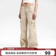 裤 Goosfir 女 阔腿裤 口袋百搭工装 原创设计杏色抽绳休闲裤 春夏新款