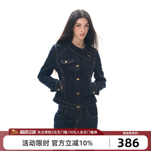 Goosfir 原创设计新款斜领扣修身显瘦收腰牛仔外套短款原牛色夹克