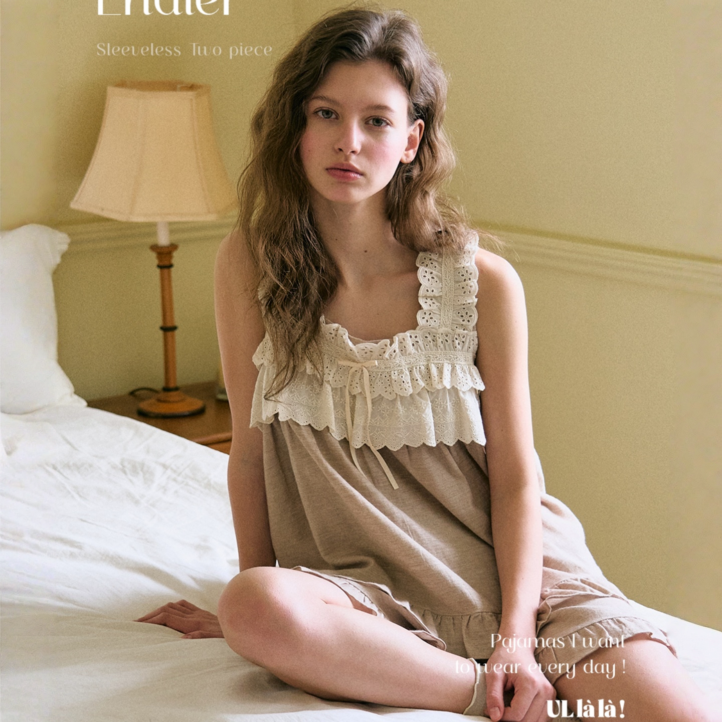 ULLALA韩国进口睡衣女2026夏纯棉甜美蕾丝花边吊带短裤家居服睡裙
