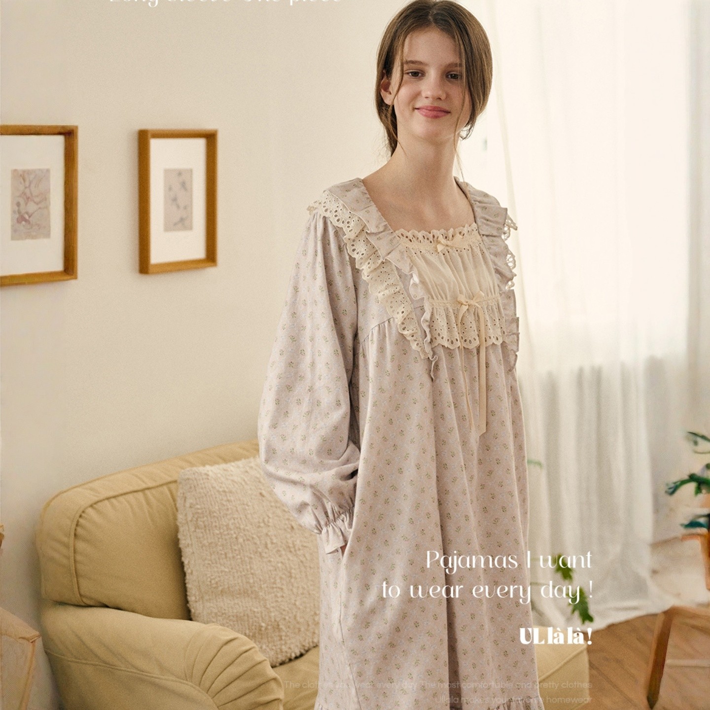 ULLALA韩国睡裙女2025秋冬磨毛纯棉甜美公主风碎花方领长袖家居裙,女士内衣/男士内衣/家居服,睡裙,淘宝优惠券,粉丝福利购,淘宝优惠卷