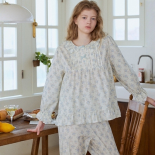 家居服套装 裤 纯棉甜美小碎花娃娃领长袖 ULLALA韩国睡衣女2026春季