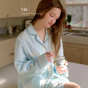 ULLALA韩国乌拉拉睡衣女2026春纯棉简约休闲衬衣风长袖短裤家居服