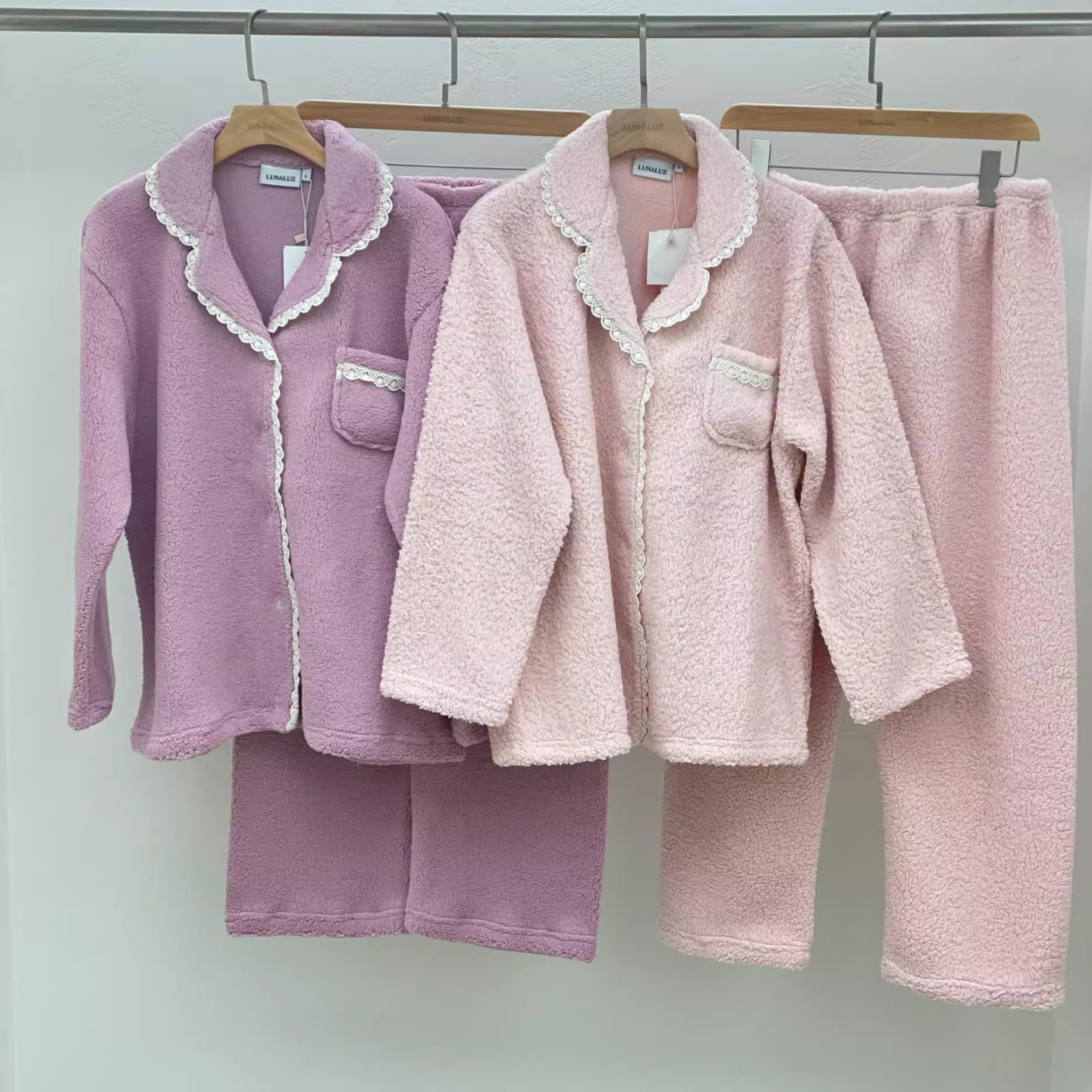 LUNALUZ韩国纯色休闲毛绒家居服