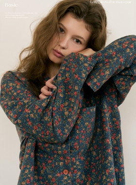 ULLALA韩国乌拉拉睡衣女2025秋季涤纶碎花休闲前扣长袖家居服套装