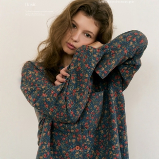 ULLALA韩国乌拉拉睡衣女2025秋季涤纶碎花休闲前扣长袖家居服套装