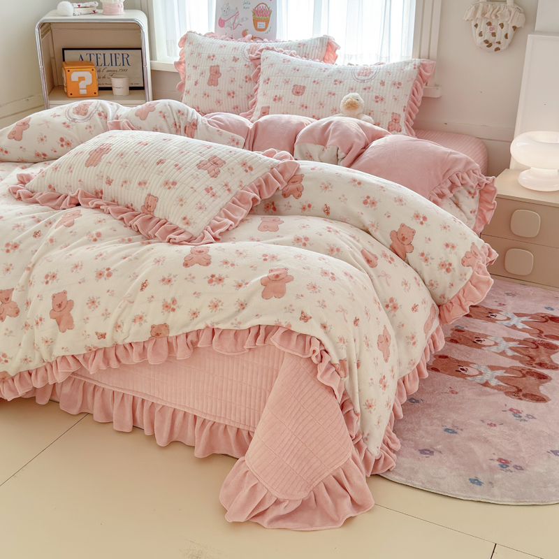 秋冬加厚牛奶绒四件套冬季保暖夹棉床盖三件套宿舍床上用品