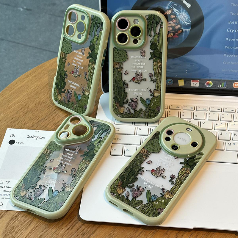 绿色森林小鸟新款适用苹果16pro手机壳iphone14max11小米15华为mate60pura70荣耀x200k50opporeno12nova13s18