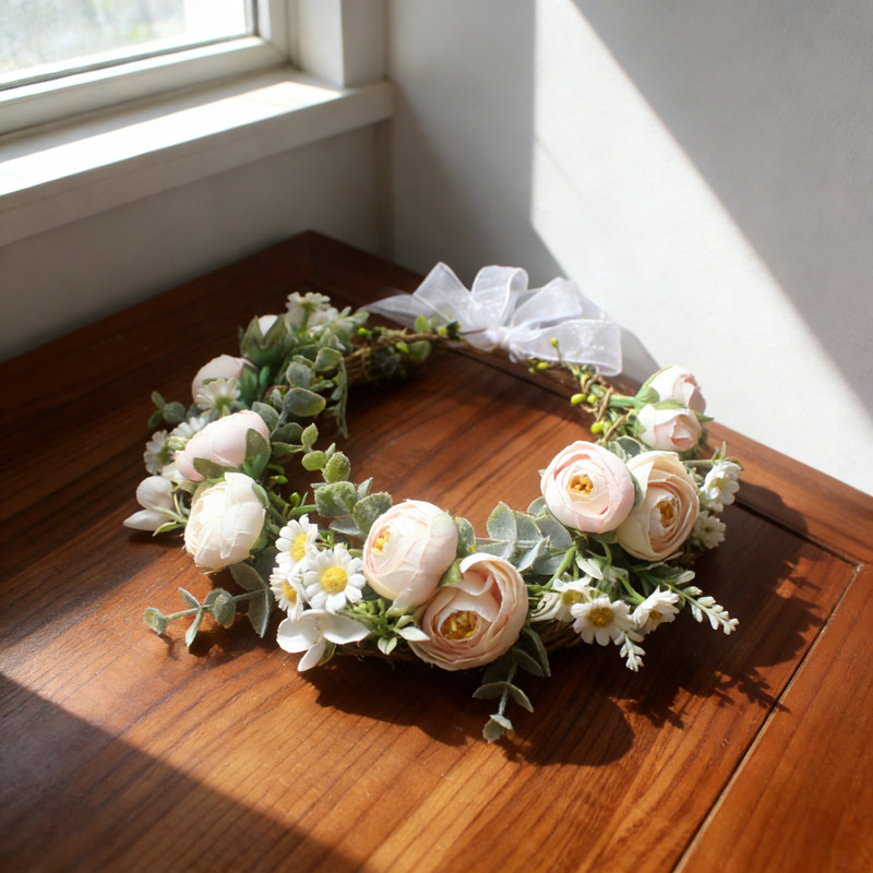 ins森林系花朵新娘花环头饰度假配饰婚纱摄影写真绿植婚礼发饰