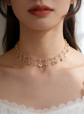 汉服配饰软璎珞古风项链女日常百搭毛衣链唐风明制古装双层珠链子