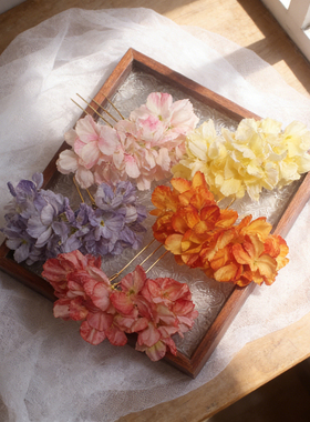 古风排簪花朵焦边绢花
