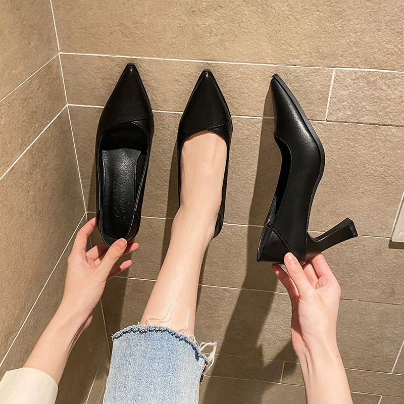 工作鞋女黑色职业气质软底久站不累脚上班尖头浅口高跟鞋正装皮鞋,女鞋,浅口单鞋,淘宝优惠券,粉丝福利购,淘宝优惠卷