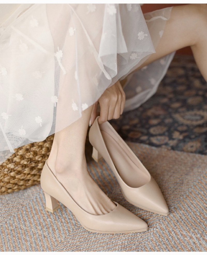 工作鞋女杏色职业气质温柔通勤女高跟鞋久站不累脚软底正装职业鞋