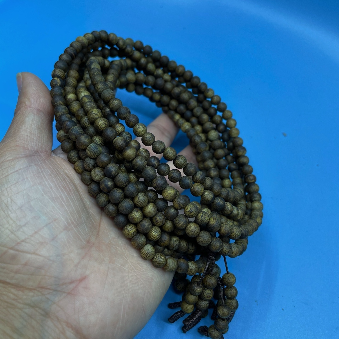 9.9 포인트 쉔 하이난 바이 키난 천연 정통 침향 부처님 비즈 팔찌 표준 6MM 무게 약 9G 108개