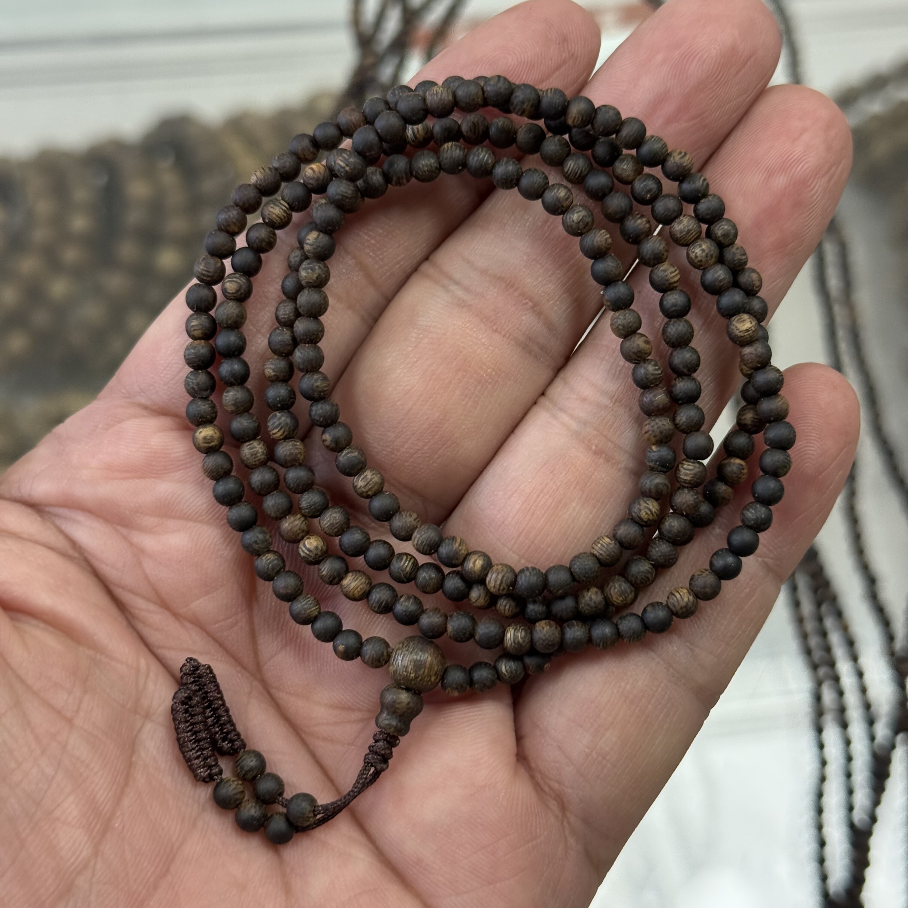 沉水级精品3MM216颗保真天然海南绿棋楠沉香手串佛珠多圈女款