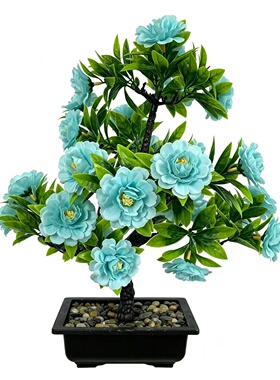 蓝色仿真牡丹花盆栽家居摆件
