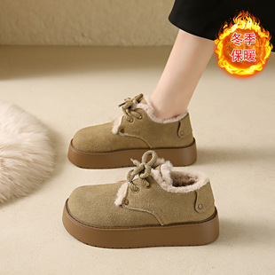 冬季 加绒保暖低帮时尚 休闲雪地靴脚宽脚胖厚底系带棉鞋