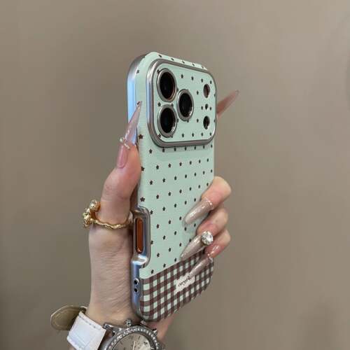 小清新薄荷绿底星星格纹适用iPhone17promax手机壳15新款18pro网红女款13创意全包防摔16pro超好看17保护套
