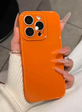 高颜值橙色适用于iPhone17promax手机壳玻璃新爆款苹果15promax小众个性14简约13肤感秋冬16pro防摔保护套15