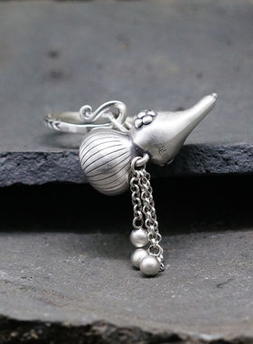 葫芦流苏复古做旧民族风开口戒指