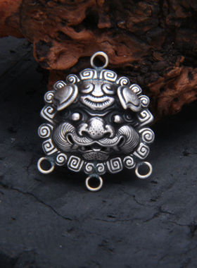 足银狮子头多环兽面头祥云配件吊坠复古做旧DIY可挂流苏纯银配件