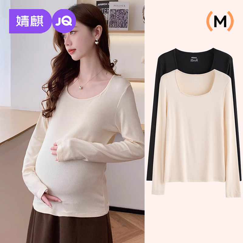 婧麒孕妇打底衫春秋圆领针织