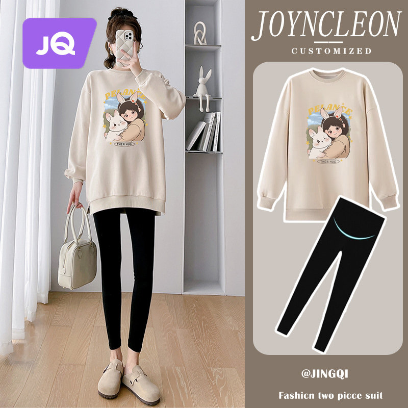 婧麒孕妇秋装2023新款秋冬宽松卡通卫衣长袖时髦休闲大码上衣T恤