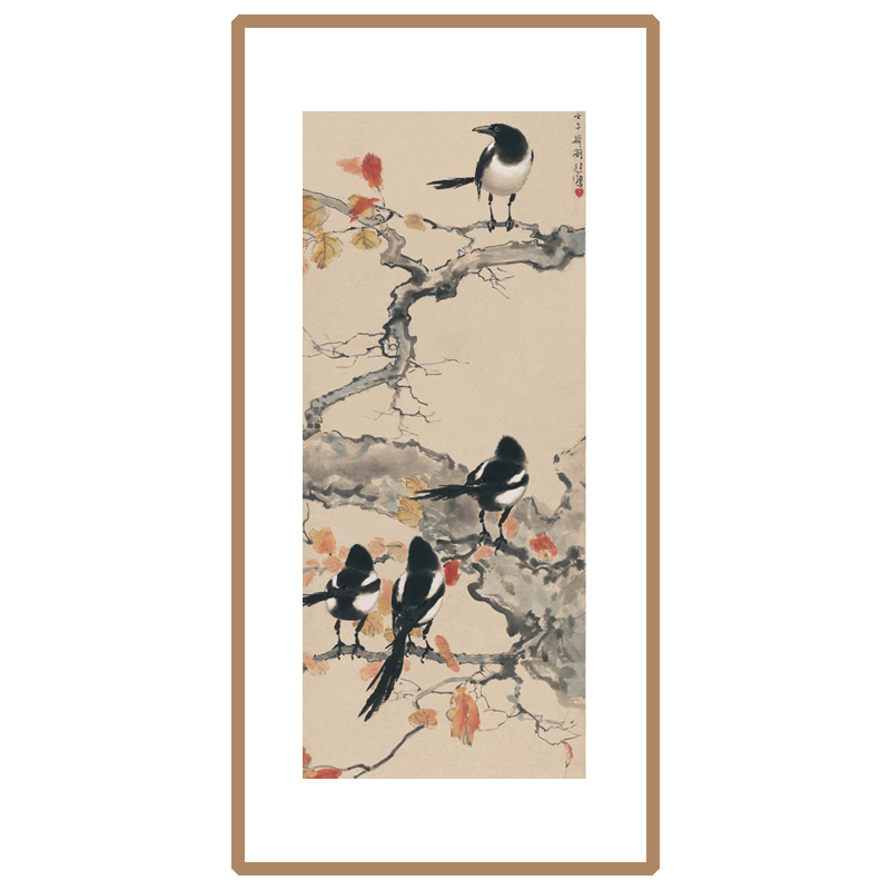 中式字画玄关花鸟水墨装饰画心徐悲鸿四喜图条幅高清复古宣纸挂画