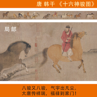 唐韩干十六神骏图古代画马名家韩干画马大幅长卷作品十骏图八骏图