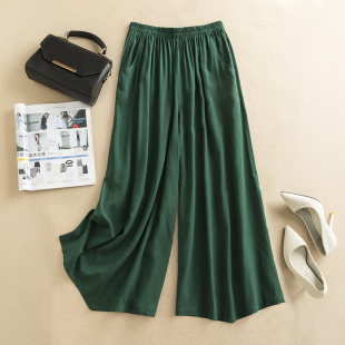 中老年妈妈裤 女裤 大码 高腰印花裤 阔腿裙裤 春夏棉绸民族风广场舞裤