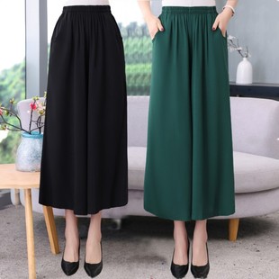 薄 春夏民族风广场舞宽松显瘦百搭大脚裤 纯色棉绸阔腿裤 中老年女裤