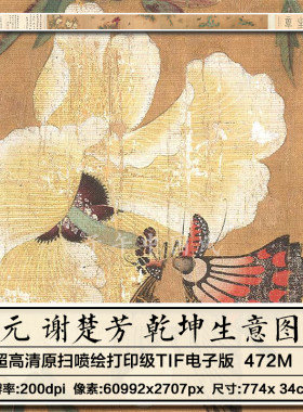 谢楚芳乾坤生意图元朝古代工笔花鸟虫蝶装饰微喷高清电子图片素材