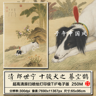 郎世宁画十骏犬蓦空鹊图轴清朝古代狗狗绘画高清电子版大图片素材