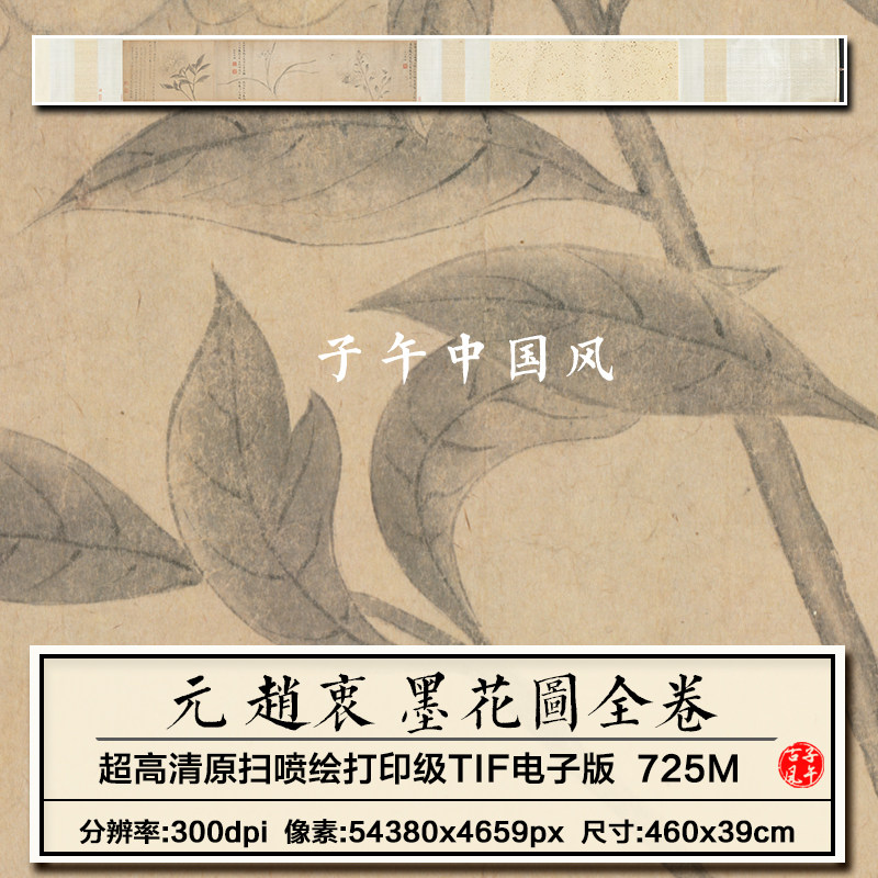 赵衷墨花图卷元朝古代花鸟绘画装饰打印临摹高清电子版大图片素材