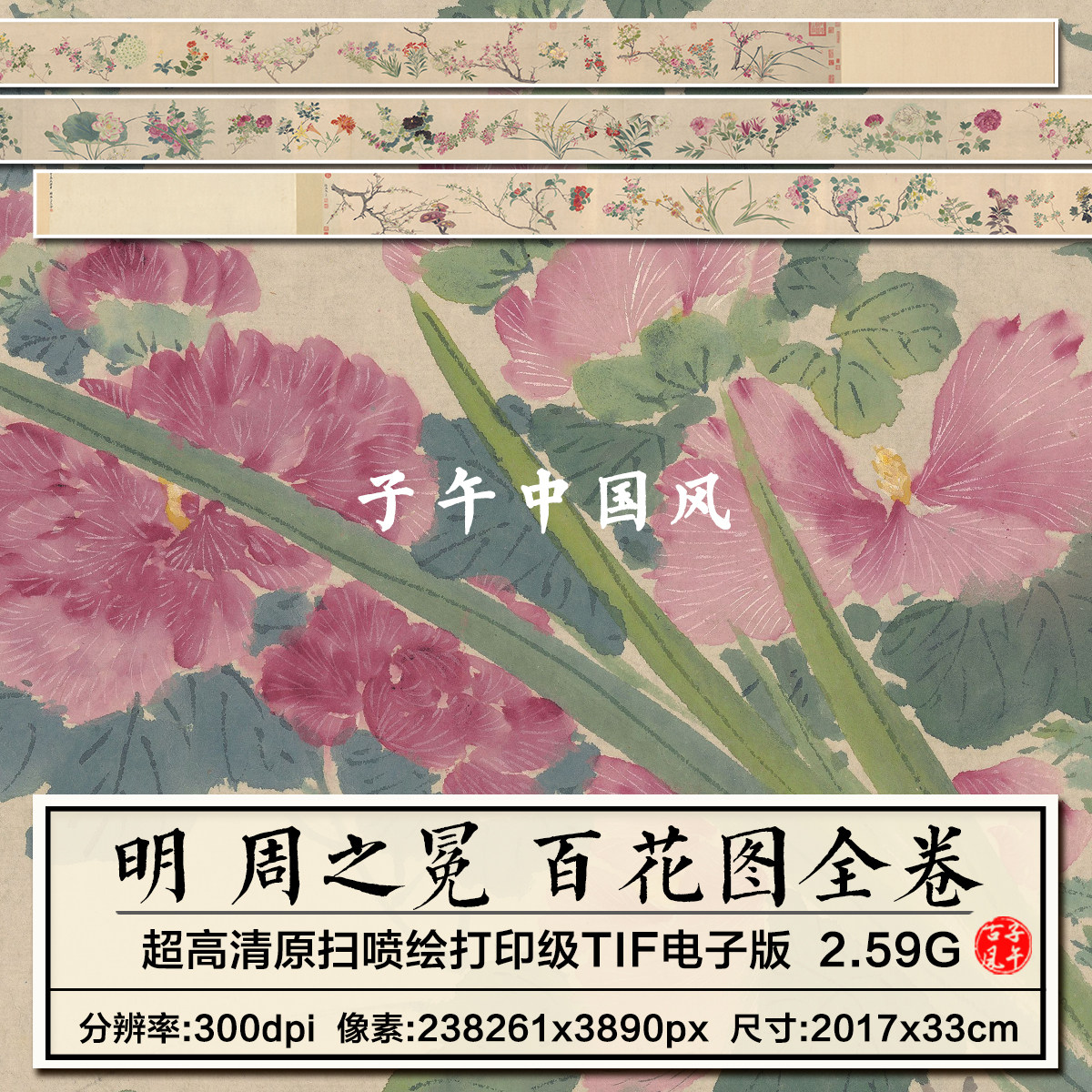 周之冕 百卉图卷 明朝古代工笔花卉国画装饰高清打印电子图片素材