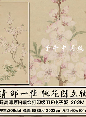 邹一桂桃花图立轴清朝古代工笔花卉装饰画微喷高清电子版图片素材