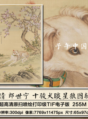 郎世宁十骏犬之睒星狼图清朝古代工笔名狗装饰画高清电子图片素材