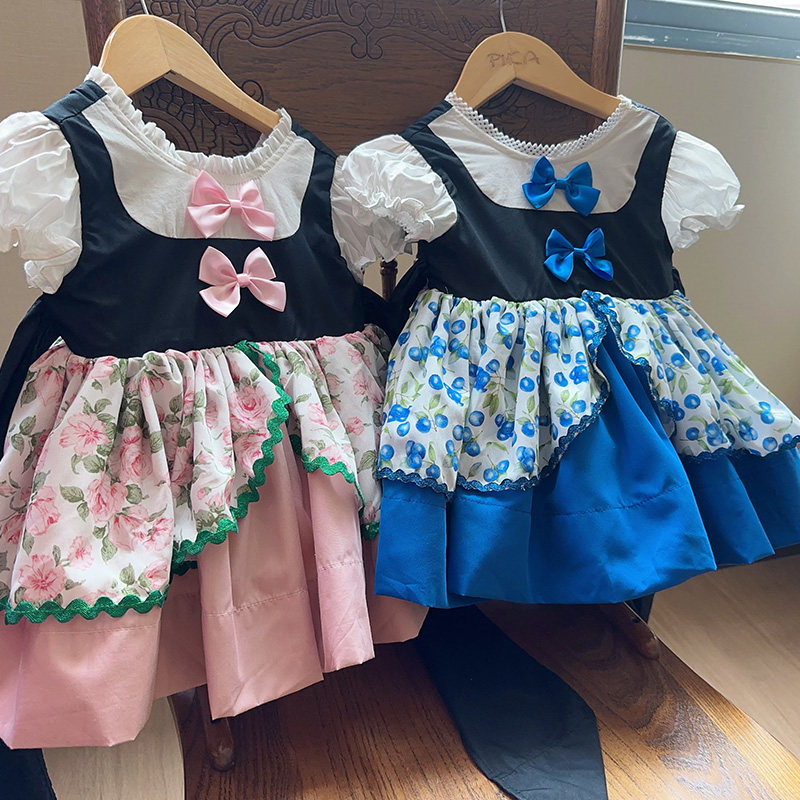 微瑕洛丽塔蓝莓小花女童蓬蓬裙连衣裙洋气可爱公主裙女宝宝夏季