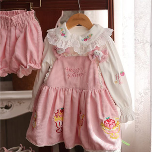 粗腿原创冰淇淋田鸡女童连衣裙秋冬四季款休闲日常裙子幼儿园穿搭