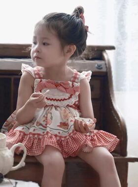 夏季女童红格连衣裙夏季